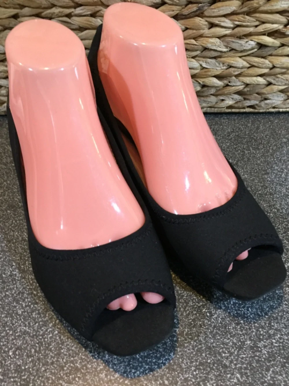 Anne Klein Sport Black Peep-Toe Wedge Heels
